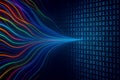 Colorful light streams converging into a wall of blue binary code technology data Royalty Free Stock Photo