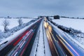 Cars Light Trails on Rural Motorway at Winter Royalty Free Stock Photo