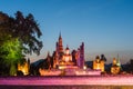 Colorful light up buddha statue at wat mahathat temple in sukhothai