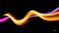 Colorful light waves flow across dark background creating dynamic abstract pattern. Setting features smooth lines and Royalty Free Stock Photo