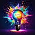 Colorful Lightbulb Explosion with Bright Rainbow Splashes Royalty Free Stock Photo