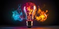 colorful lightbulb with paint flowing across its surface, in the style of vivid energy explosions, vibrant collage, flamboyant