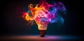 colorful lightbulb with paint flowing across its surface, in the style of vivid energy explosions, vibrant collage, flamboyant, li