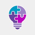 Colorful Lightbulb Puzzle Icon. Problem Solution Concept.