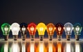 Colorful lightbulbs in a row creating a vibrant spectrum Royalty Free Stock Photo