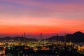 The colorful lights in oil refinery industry power station at night time with dark sky. Royalty Free Stock Photo