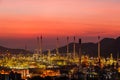 The colorful lights in oil refinery industry power station at night time with dark sky. Royalty Free Stock Photo