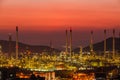 The colorful lights in oil refinery industry power station at night time with dark sky. Royalty Free Stock Photo