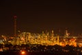 The colorful lights in oil refinery industry power station at night time with dark sky. Royalty Free Stock Photo