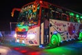 Colorful lights on a party bus in Mysore India at night