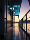 Walkway on a ferry at twilight