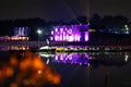 colorful lightshow on a lake at night