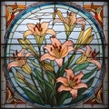 Colorful lily flowers design stained glass