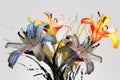 Colorful lily flowers with watercolor splashes. Generate ai