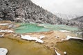 Colorful limestone pools at huanglong Royalty Free Stock Photo