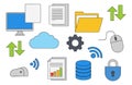 Colorful line art technology and data icons set featuring a computer, cloud, and security for networking solutions Royalty Free Stock Photo