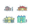 Colorful line houses icon set.