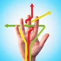 Colorful lines with arrows for option around hand Royalty Free Stock Photo