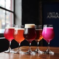 Colorful Lineup: Five Glasses Of Beer In Vibrant Hues