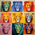 Colorful Lion Faces: A Majestic Symmetry Of Manticore And Precisionist Art