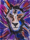 Colorful lion head painted with acrylics