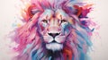 Colorful Lion Head Painting: A Vibrant Digital Art Illustration