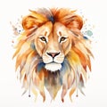 Colorful Lion Head Watercolor Illustration With Realistic And Fantastical Elements