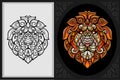 Colorful lion head zentangle art with black line sketch isolated on black and white backgroundPrint Royalty Free Stock Photo