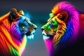 A colorful lion heads facing each other- Ai Generated