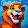Colorful Lion Portrait With Wide Open Mouth: A Charming And Emotionally Charged Simba