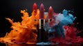 colorful lipsticks featuring a vibrant range of pigmented inks dripping