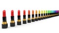 Colorful lipsticks sorted by color. 3d illustration