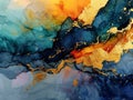 Blue and gold alcohol ink painting.