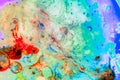 Colorful liquid paint forming a colorful abstract work of art without defined shapes. Abstract art