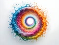 Colorful Liquid Splash Artwork Rainbow Circular Design on White Background Royalty Free Stock Photo