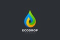 Colorful Liquid Water Droplet Drop Eco Logo design vector template. Ecology Aqua Grass Sun Logotype concept icon Royalty Free Stock Photo