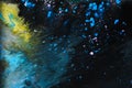 Colorful liquids mixing under water close up