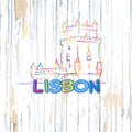 Colorful Lisbon drawing on wooden background Royalty Free Stock Photo