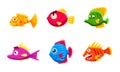 Colorful Little Glossy Fishes Set, Funny Big Eyed Fishes Cartoon Characters Vector Illustration Royalty Free Stock Photo