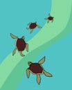 Colorful little turtles in the sea vector