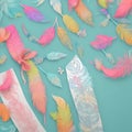 Colorful and Lively Feather Illustration with Vibrant Pastel Ribbon Accents: Artistic Expression in a Burst of Colors
