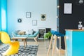 Colorful living room with barstool