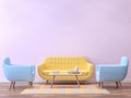 Colorful living room with pastel color 3d rendering image Royalty Free Stock Photo