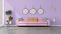 Colorful living room with pink modern sofa