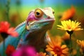 a colorful lizard in a garden