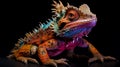 Bold Chromaticity: Vibrant Horned Lizard On Black Background