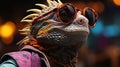 colorful lizard with sunglasses. cool lizard and beautiful lizard. generative ai