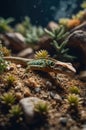Stunning Close-Up of a Vibrant Green Lizard in a Rocky Habitat Royalty Free Stock Photo