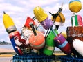 Colorful lobster buoys near The Cape Cod National Seashore Royalty Free Stock Photo