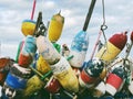 Colorful lobster buoys near The Cape Cod National Seashore Royalty Free Stock Photo